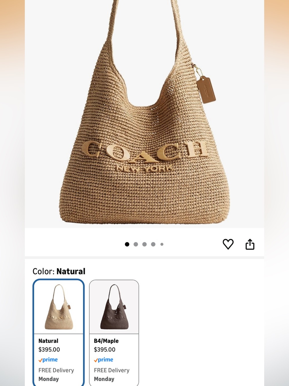 COACH Brooklyn Shoulder Bag 39 in Straw - Picture 6 of 6